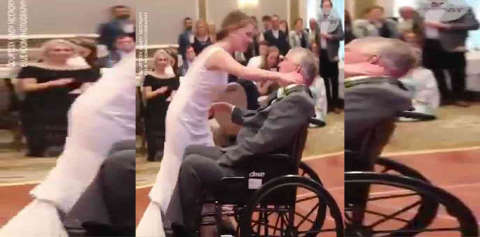 قبل الموت.. يراقص ابنته في حفل زفافها على كرسي متحرك (مع فيديو)