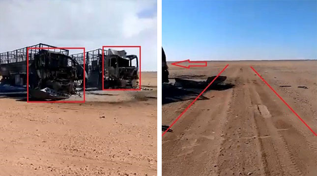 تفكُّكُ آخر مسرحية رديئة "سقوط خيوط الوهم" الجزائرية في حادث قصف الشاحنات الجزائرية بصور قديمة