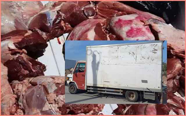 دار بوعزة..  البوليس يحجز شاحنة تنقل هذه الكمية الهامة من اللحوم الحمراء الفاسدة